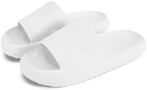rosyclo Cloud Slippers for Women and Men, Pillow Massage Shower Bathroom Non-Slip Pillow Super Soft Comfy Thick Sole Home House Cloud Cushion Slide Sandals for Indoor & Outdoor Shoes, White