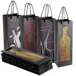 12-Pack Wine Gift Bags with Rope Handles, 4 Assorted, Elegant Black Metallic Foil Designs for Wine Bottles, Liquor, Champagne, Sparkling Cider (13.7x4.6x4 inches)