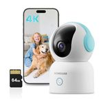 AKINGUAR 4K 8MP Indoor Security Camera with 64GB Memory Card, 5GHz/2.4GHz WiFi Camera, 360° Pan/Tilt IP Camera, Auto Tracking, AI Human/Face/Pet Detection, Night Vision, 2-Way Audio, One-Touch Call