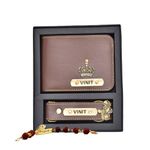 YOUR GIFT STUDIO Men Customized Leather Wallet, Keychian And Rakhi | Personalized Raksha Bandhan Gift Set For Brother | Customized Rakhi Gift With Name Engrave And Charm (Tan, Brown)