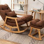 Majestic Wooden Hub® Comfortable Well Cushioned Rocking Chair with Footrest | Mid-Century Rocking Chair for All with Soft, Durable Cushioned and Quality Fabric for Home & Office (Brown)