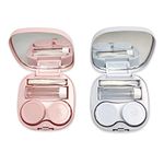 XPOOS 2 PCS Travel Contact Lens Case with Mirror,Portable Travel Contact Lens Kit,Mini Contact Lens Holder Box with Tweezers & Suction Stick Blue Pink