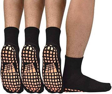 ELUTONG Men Non Slip Sticky Grips Socks 3 Pairs Tile Wood Floors Anti-Skid Workout Yoga Pilates Hospital Slipper Socks, Black+black+black, 6-9