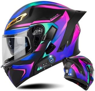 AAREG Bluetooth Modular Motorcycle Helmet with Tail DOT/ECE Approved Flip Up Front Helmets Dual Anti-Fog Visors Full Face Built-in Mp3 Integrated for Adults Men Women 55-64CM (Color : D, Size Med