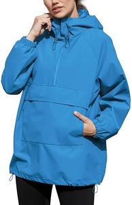 PESION Womens Cycling Running Waterproof Pullover Jackets Lightweight Windproof Biker Windbreaker Jackets with Hooded, Peacock Blue, Medium