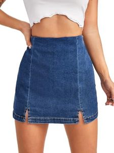 Floerns Women's Casual Split Hem High Waist Denim Skorts Skirt Shorts Blue Side Zipper XL