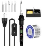 80W LCD Soldering Iron Kit Adjustable Temperature 180-520°C Electronics Welding Tools On/Off Switch, Solder Wire, 5 Soldering Tips for Jewelry Electric Repairing DIY, 110V US Plug
