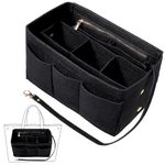 Fentar Tote Bag Organiser Insert, Felt Handbag Organiser Insert with Multiple Compartments and Zips, Tote Bag Insert, Sturdy Bag Organiser with Key Chain for Tote Bag (L, Black)