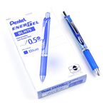 Pentel EnerGel Retractable Liquid Gel Rollerball Pen, Everyday Writing, Office Supplies, School Supplies, 0.5mm Fine Needle Point, Blue Ink, BLN75-C, Box of 12