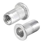 uxcell #6-32 Rivet Nuts Aluminium Alloy Knurled Flat Head Threaded Insert Nut Silver 100pcs