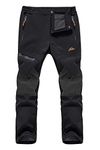 EKLENTSON Mens Fleece Water Resistant Trousers Winter Padded Mountain Bike Pants Zip Pockets Black,34