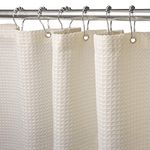 Waffle Weave Shower Curtain with Stainless Steel Hooks - 256 GSM Heavy Duty Fabric Bath Curtains, Hotel Luxury Quality, Water Resistant, Machine Washable, Weighted Hem, 72 x 72 Inches (Cream)