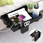 SOLEJAZZ Bedside Shelf for Bed, Foldable Bunk Bed Shelf Clip On Nightstand Tray College Dorm Room Table Caddy with Cup & Cord Holder for Top Bunk Organizer Bedroom Nightstand, Black