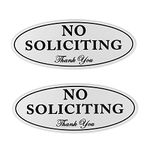 Kichwit 2 Pack No Soliciting Sign, 2.8” x 7”, Keeps Unwanted Visitors Away, No Deforming, Residue Free Adhesive Included, Silver