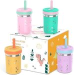 Tronco Stainless Steel Sippy Toddler Cups, 10 oz Mason Jar Kids Smoothie Cups with Silicone Sleeves and Straws, Spill Proof, BPA-Free