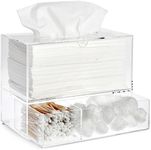 Juvale Clear Tissue Box Holder with Pull Out Drawer, Rectangle Dispenser and Cosmetic Organizer for Bathroom (9.3 x 7 x 5 in)