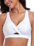 RELLECIGA Women's White V Neck Bikini Top Criss Cross Cutout Bathing Suits Size X-Large