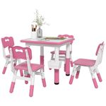 Qaba 5 Pieces Kids Table and Chair Set, Height Adjustable Toddler Table and Chair Set, Activity Table and Chair Set with Storage, for Playroom, Nursery, Classroom, Pink