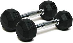 SPRI Dumbbells Hand Weights Set of 2-12 lb Rubber Hex Chrome Handle Exercise & Fitness Dumbbell for Home Gym Equipment Workouts Strength Training Free Weights for Women, Men