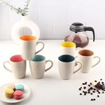 Anwaliya Matte Marble Finish Ceramic Coffee Mug Set of 6 (280ml) Handcrafted Design Tea Cups Stackable, Chip Resistant, Large Serving Green Tea Cups, Multicolor Inside (Inner Color May Vary)