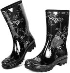 DKSUKO Waterproof Womens Rain Boots insulated,Lightweight Rubber fashion Wellies in Gardening,Warm and Comfortable Wide Calf Rain Boots with Glossy in Outdoor(Leaves,8)