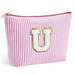 Personalized Make Up Bag - Birthday Gifts for Women Large Capacity A-Z Cosmetic Bags Preppy Makeup Bag Women's Portable Toiletry Bag