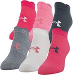 Under Armour Women's Essential 2.0 Lightweight No Show Socks, 6-Pairs , Cerise Pink Assorted , Medium