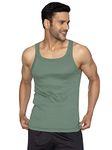 XYXX Men Combed Cotton Vest, Regular Fit, Solid, Pack of 1, XYGVEST11XL, Olive Green, XL