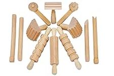 Craftplay Modelling tools | Wooden dough tools | Pack of 12 tools for cutting, stamping & rolling