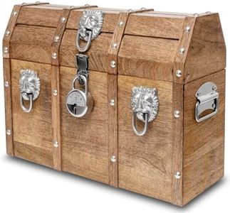 Vizayo Handmade Pirate Treasure Chest with Lock and Keys - 16 x 12 Inch Vintage Wooden Storage Trunk with Hinged Lid - Antique Storage Decorative Box Made of Strong and Durable Mango Wood (Brown)