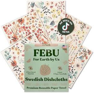 FEBU Swedish Dishcloths for Kitchen | 5 Pack Watercolor Swedish Dish Towels | Cellulose Sponge Cloths | Non Scratch Reusable Paper Towels | No Odor, Biodegradable and Reusable Kitchen Dish Rags