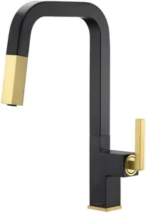 Kitchen Faucet with Pull Down Sprayer, Lava Odoro Black and Gold Kitchen Sink Faucet, Matte Black and Brushed Gold Faucet for Kitchen Sink with Magnetic Docking Spray Head and Deck Plate, KF182-GB