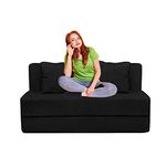 Dr Smith One Seater, Folding Sofa Cum Bed for Living Room Bedroom, Lightweight, Washable Cover with Cushion| 3X6 Ft,- Black Color |