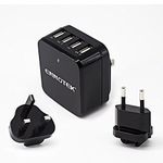 USB Charger Plug ENNOTEK 4-Port Travel Wall Charger (6.8 Amp) with UK/EU/US Plugs - Compatible with iPhone, iPad, Android, Tablets and More