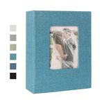 RECUTMS Linen Photo Albums 6x4 100 Pockets Slip in Small Photo Album Black Pages Photo Books for Valentine Baby Wedding Christmas Birthday（Skyblue）