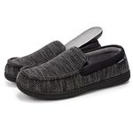 MERRIMAC Men's Cozy Cotton Knit Moccasin Slippers Coral Fleece Lined House Slippers With Removable Insole (10 M US, Black)