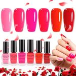 Gellen Regular Nail Polish Set, Rose Pink Red Nail Polish Non Gel Quick Air Dry 6 Colors No Wipe Nail Polish Kit for Valentine's Day Women Manicure Spring Summer Fall Winter, No UV Light Needed, 10ml