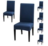 BRIDA ® Polyester Stretchable Floral Printed Dining Elastic Chair Seat Case Protector Covers - Set of 6 (Bluish Grey, Standard)