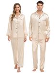 SWOMOG Family Matching Pajamas Set Silk Satin Button Down Sleepwear Long Sleeve Nightwear 2 Pcs Pj Set Men Champagne Medium