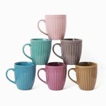 TUSIMI Porcelain Fluted Mugs - 13 Ounce for Coffee, Tea, Cocoa, Cold Assorted Colors Dishwasher and Microwave Safe Mugs Set of 6 (Vintage Color- Fluted Mug Set of 6) (6 Colors)