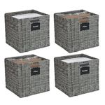 DECOMOMO Wicker Baskets Storage Organization | Cube Storage for Shelves Storage Basket for Toys, Books Clothes Nursery Decorative Wicker Basket with Handles (Set of 4 - Grey)
