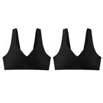 Hanes Women's Wireless Bra with Cooling, Seamless Smooth Comfort Wirefree T-Shirt Bra, Black/Black, 2-Pack, XX-Large