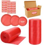 2-Pack Bubble Cushioning Wrap Rolls for Packing Moving Shipping,12"x 72' ft Total Bubble Packing Wrap with 20 Fragile Stickers,Perforated Every 12",Cushioning Rolls for Moving Bubble Packing Wrap(Red)