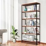 Himimi 5 Tier Industrial Bookshelf, Vintage Standing Storage Shelf, Display Shelving Units, Tall Bookcase, Industrial Metal Book Shelves for Living Room Bedroom and Home Office