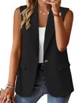 Mina Self 2024 Fall Sleeveless Blazer Vest Fully Lined One Button Fashion Casual Open Front Work Vest Tops Outwear Pockets, 1-black, 3X-Large