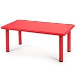 COSTWAY Kids Table, Waterproof Rectangular Children Study Desk with Anti-slip Foot Mats, HDPE Toddler Activity Furniture for Indoor Outdoor (Red)