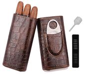 AMANCY Classy Black Brown Crocodile Pattern Leather Cigar Case with Cedar Wood Lined and Cutter