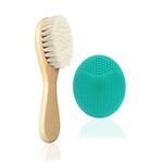 Mocokkiti Baby Hair Brush, Goat Bristles Brush and Baby Cradle Cap Brush Set for Cradle Cap Wood Bristle Brush for Newborns and Toddlers (2 Piece)