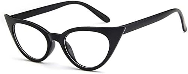 TECH-LINE-DIRECT 2022 Black Womens Hot Fashion Clear Lense Nerd Geek Glasses Retro Cat Eye Style VTG 50s/60s, Black, All Face Shape