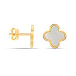 LeCalla 925 Sterling Silver BIS Hallmarked Gold Plated Mother Of Pearl Clover Leaf Stud Earrings for Women and Girls